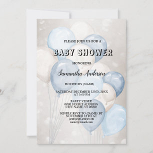 Babydusche Wasserfarbe Blau Weiße Balloons Party Einladung