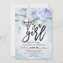 Babydusche Wasserfarbe Bohemische Blume und Federn Einladung