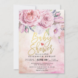 Babydusche Wasserfarbe Bohemische Blume und Federn Einladung
