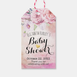Babydusche Wasserfarbe Bohemische Blume und Federn Geschenkanhänger