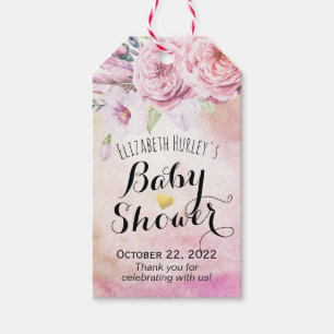 Babydusche Wasserfarbe Bohemische Blume und Federn Geschenkanhänger