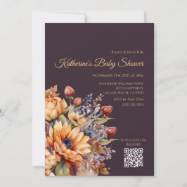 Babydusche Wasserfarbe Fall Blume Lila Einladung