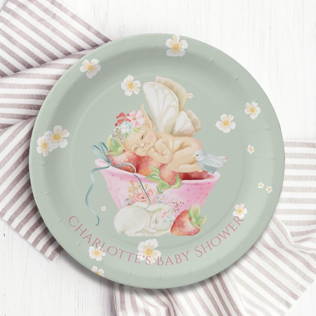 Babydusche Wasserfarbe Girl Fairy Niedliches Kanin Pappteller (Von Creator hochgeladen)