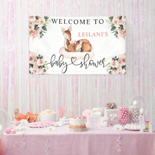 Babydusche Wasserfarbe Hirsche Rosa Blumengrün Wi Banner