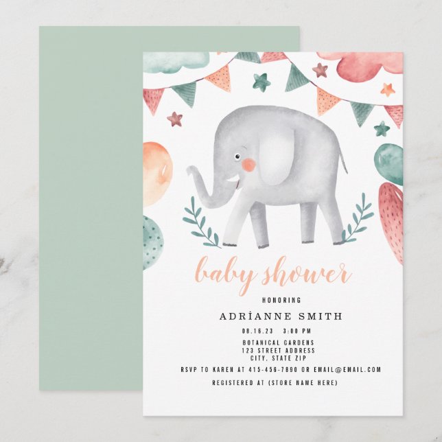 Babydusche Wasserfarbe Tier Save The Date (Vorne/Hinten)