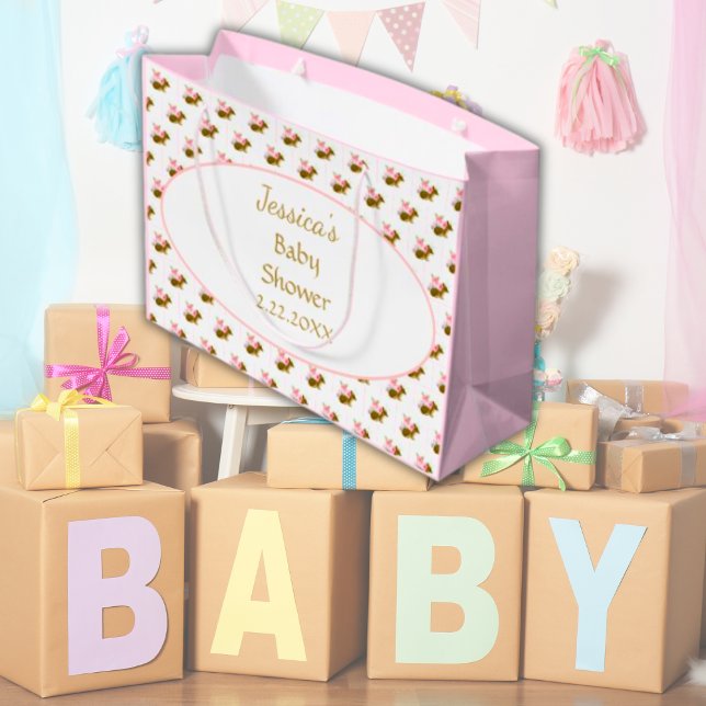 Babydusche Wasserfarben Blumenwald Große Geschenktüte (Personalized Baby Shower Floral Woodland Gift Bags)