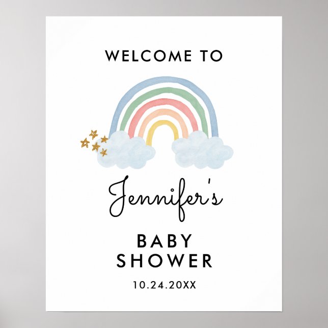 Babydusche (Watercolor Rainbow) Begrüßungszeichen Poster (Vorne)