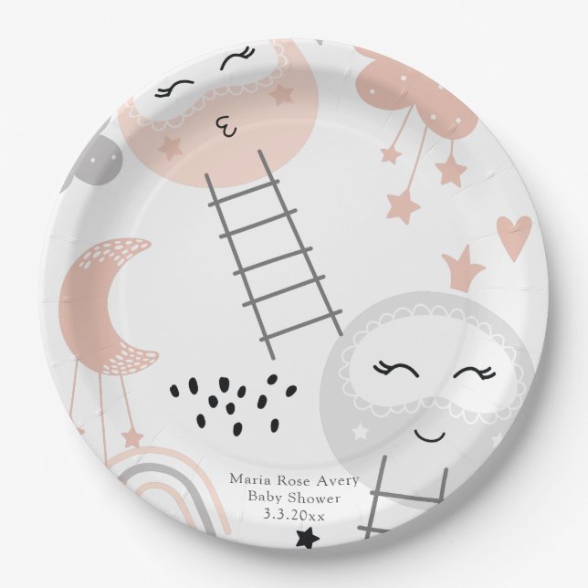Babydusche Weg zum Mond Personalisiert Pappteller (Vorderseite)