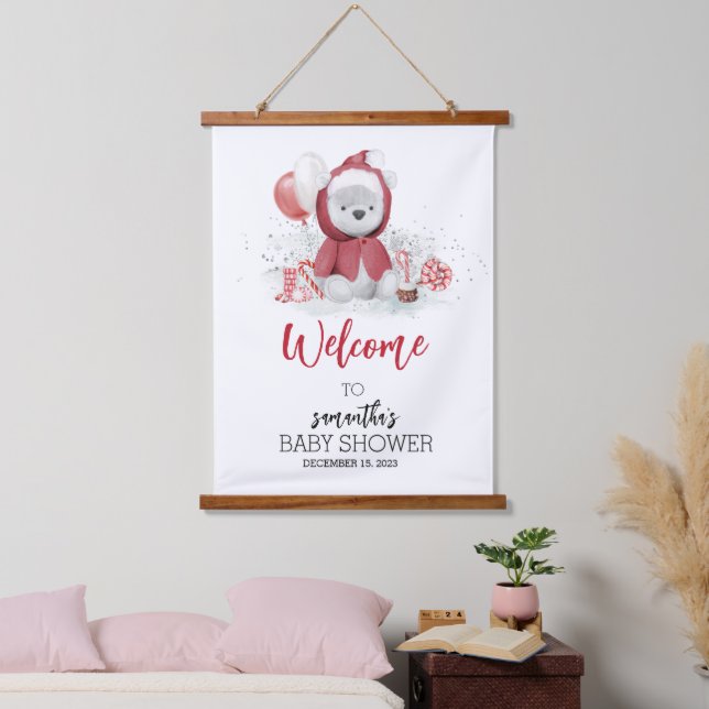 Babydusche Weihnachtsbär Wandteppich Mit Holzrahmen (Schlafzimmer)