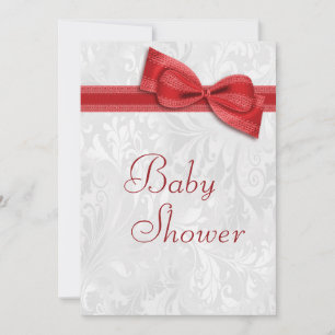 Babydusche Weiße Damasche und Imitat Bow Einladung