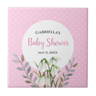 Babydusche weißer Schnee fällt rosa Polka Dots Fliese