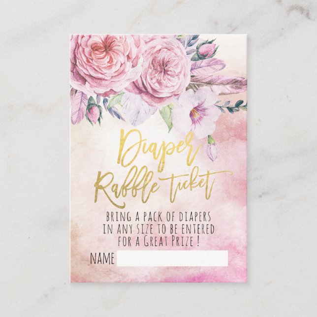 Babydusche Windeln Raffle Ticket Bohemische Blume Begleitkarte (Vorderseite)