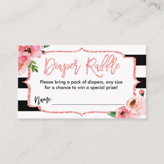 Babydusche Windeln Raffle Ticket Pink Girl Begleitkarte (Vorderseite)