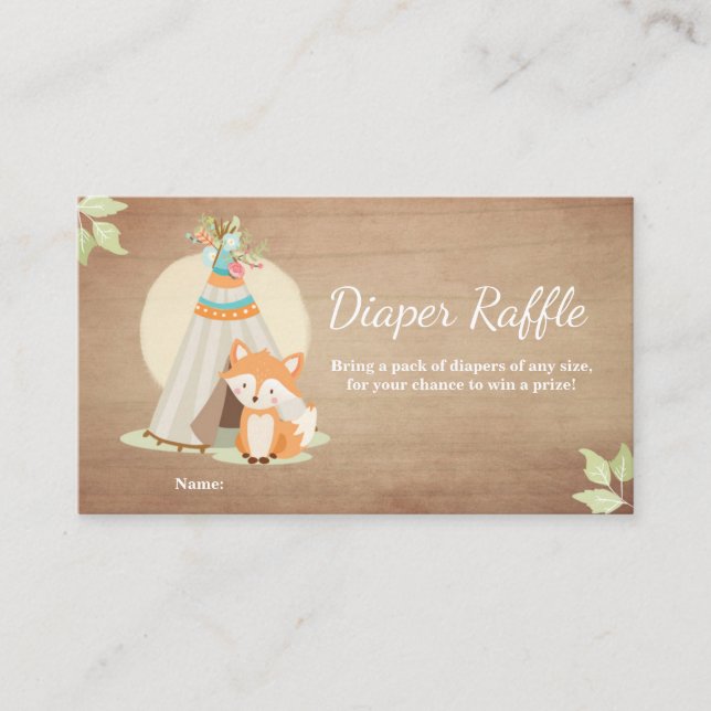 Babydusche Windelwaschmaschine Fox Teepee Woodland Begleitkarte (Vorderseite)