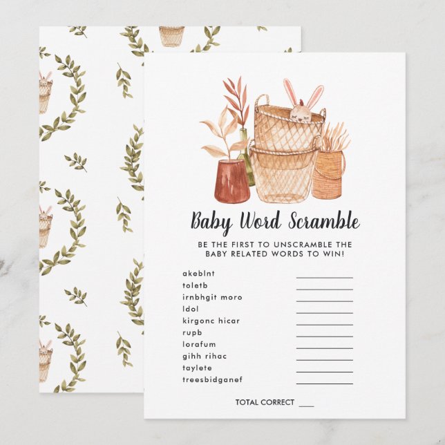 Babydusche Word Scramble Game Card Einladung (Vorne/Hinten)