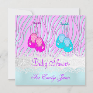 Babydusche Zebra Pink Blue Baby Girl or Boy Einladung