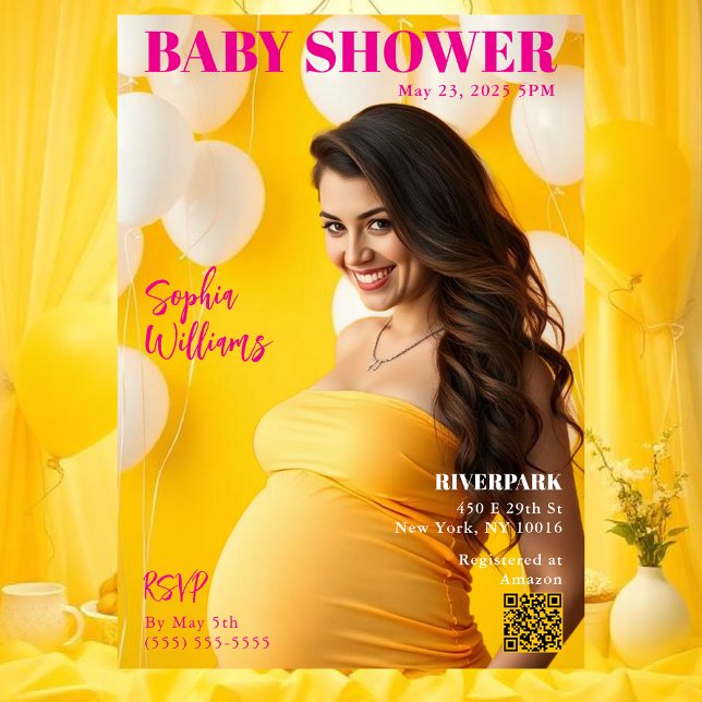 Babydusche-Zeitschrift Cover Einladung (Baby Shower Magazine Cover Invitation pink)
