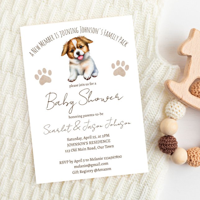 Babydusche zum Thema Hunde Einladung (Puppy dog themed baby shower invitation template digital download cute border collie gender neutral)