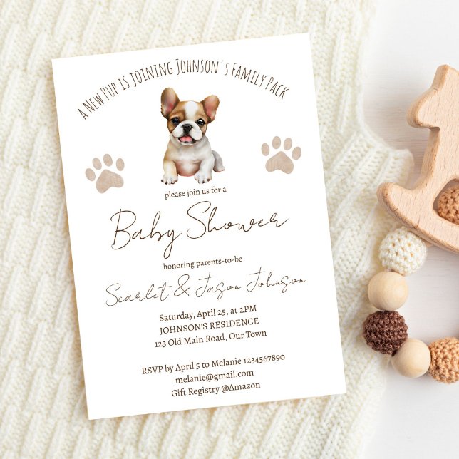 Babydusche zum Thema Hunde Einladung (Puppy dog themed baby shower editable template invitation digital download cute French Bulldog brown)