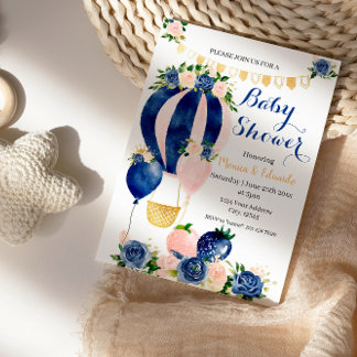 Babydusche zur Einladung für Navy und Blush Balloo