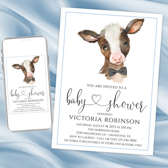 Babyduscheinladungen für Boy Cow Farm Einladung (Boy cow baby shower invitation. Instant download and printed invitations available.)