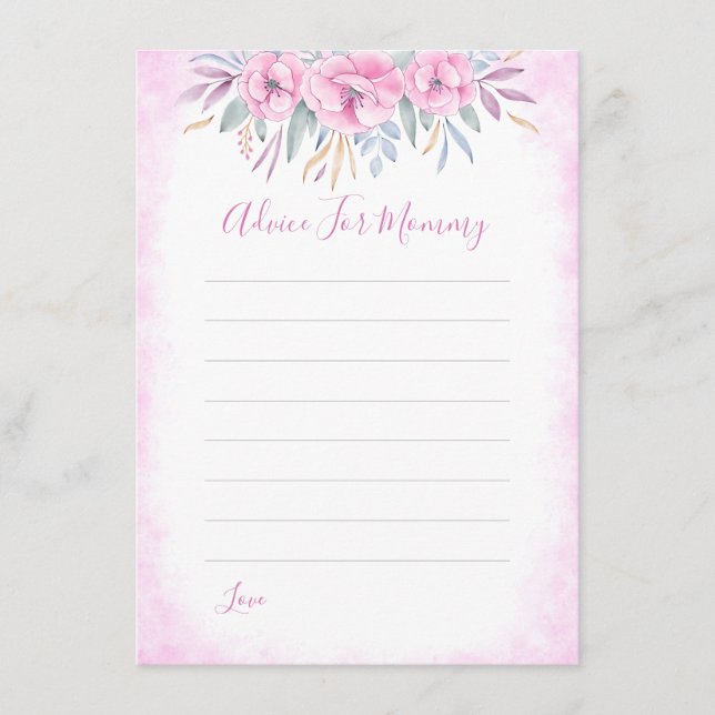 Babyduschempfehlung für Mama Rosa Blume Aquarell Hinweiskarte (Vorderseite)