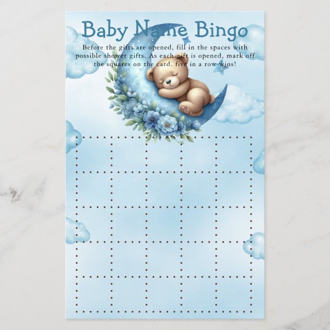 Babyduschenspiel über dem Mondbingo (Vorderseite)
