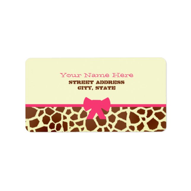 Babyduschetikett - Giraffe Print & Pink Adressaufkleber (Vorne)