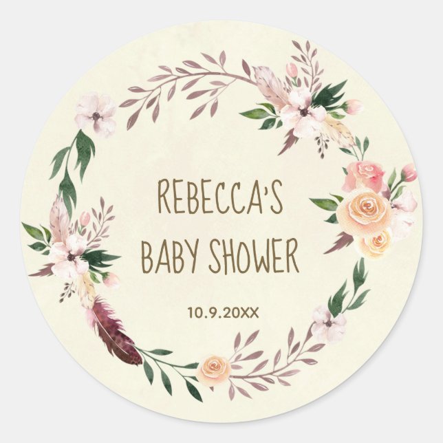 Babyduschfavoriten Aufkleber boho Blumenfeder (Vorderseite)
