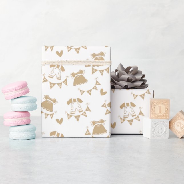 Babyduschgeschlecht, neutral braun und weiß geschenkpapier (Babyparty)
