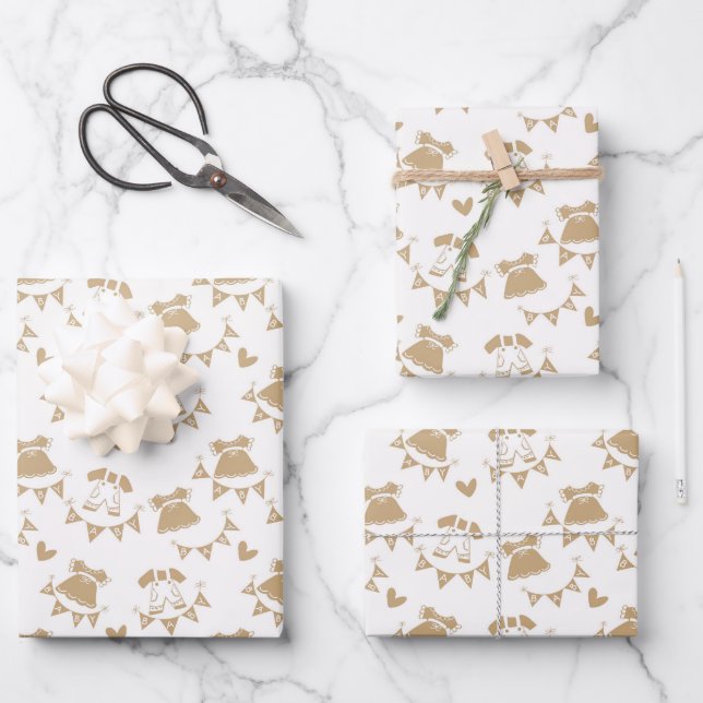Babyduschgeschlecht, neutral braun und weiß geschenkpapier set (Vorderseite)