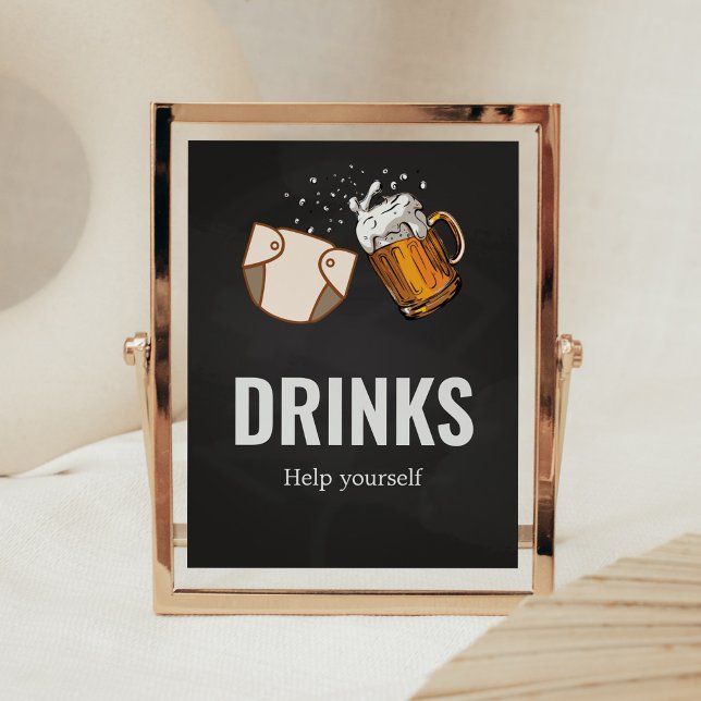 Babyduschgetränke für Babys und Babys Poster (Beer And Diaper Baby is Brewing Baby Shower
Drinks Sign)
