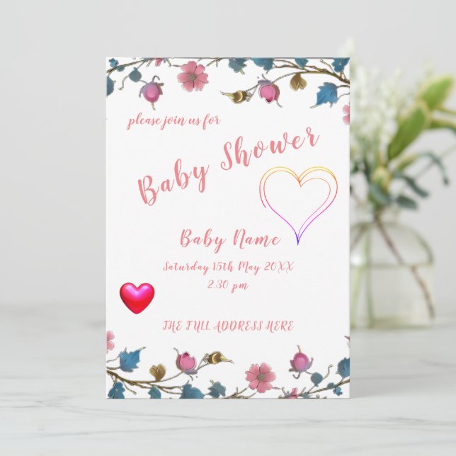 Babyduschherz Einladung (Stehend Vorderseite)