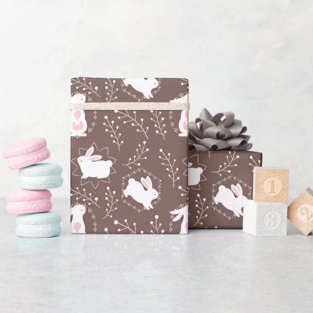 Babyduschkaninchen in Braun Geschenkpapier (Babyparty)
