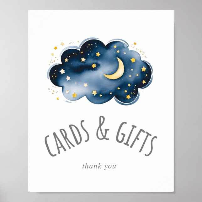 Babyduschkarten und -schild für Mond und Stars Poster (Vorne)
