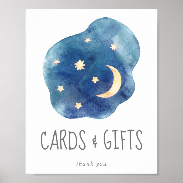 Babyduschkarten und -schild für Mond und Stars Poster (Vorne)