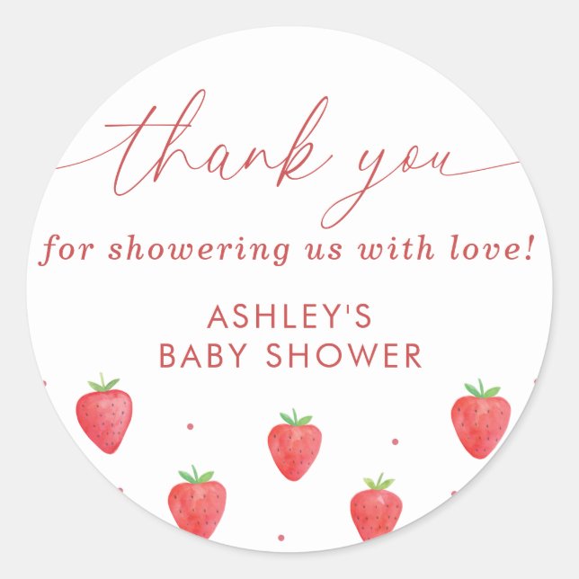Babyduschkleber, Erdbeere Baby Dusche Gefallen Runder Aufkleber (Vorderseite)