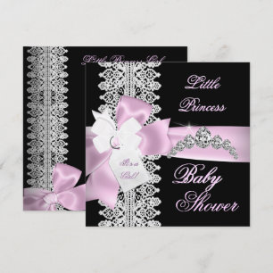 Babyduschmädchen Pink Schwarz-weiße Spitze Einladung