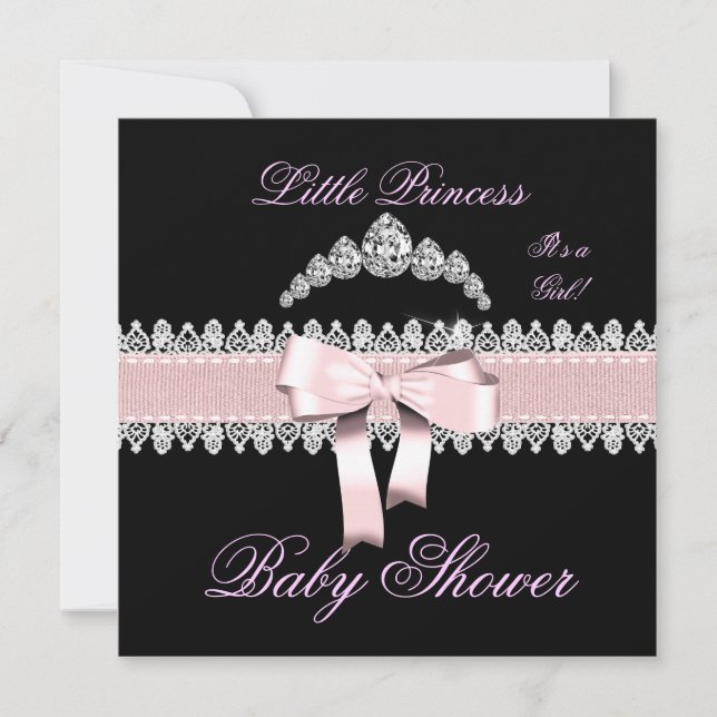 Babyduschmädchen Pink Schwarz-weiße Spitze Einladung (Vorderseite)