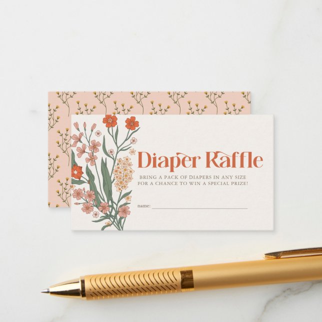 Babyduschmaschine Boho Wildblume Raffle Ticket Begleitkarte (Vorderseite/Rückseite Beispiel)