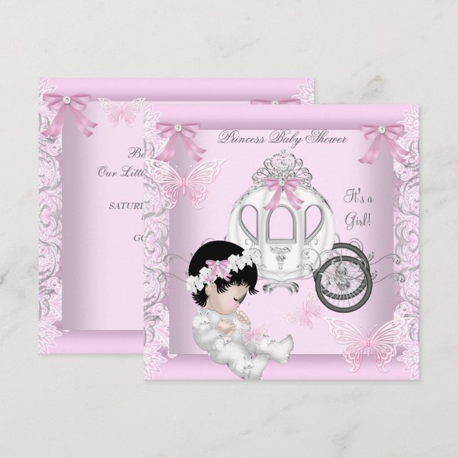 Babyduschmaschine Prinzessin Carriage Butterfly Einladung (Vorne/Hinten)