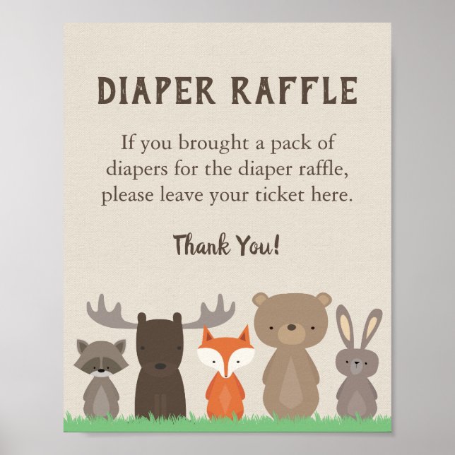 Babyduschmaschine Woodland Windeln Raffelzeichen Poster (Vorne)