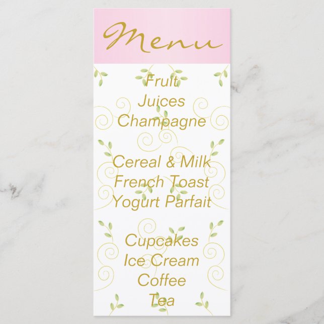 Babyduschmenü "Gold Pink Birds" Menükarte (Vorderseite)