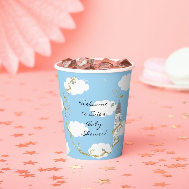 Babyduschpapier-Cups "Castle Gold Silver" 8 oz. Pappbecher (Insitu)