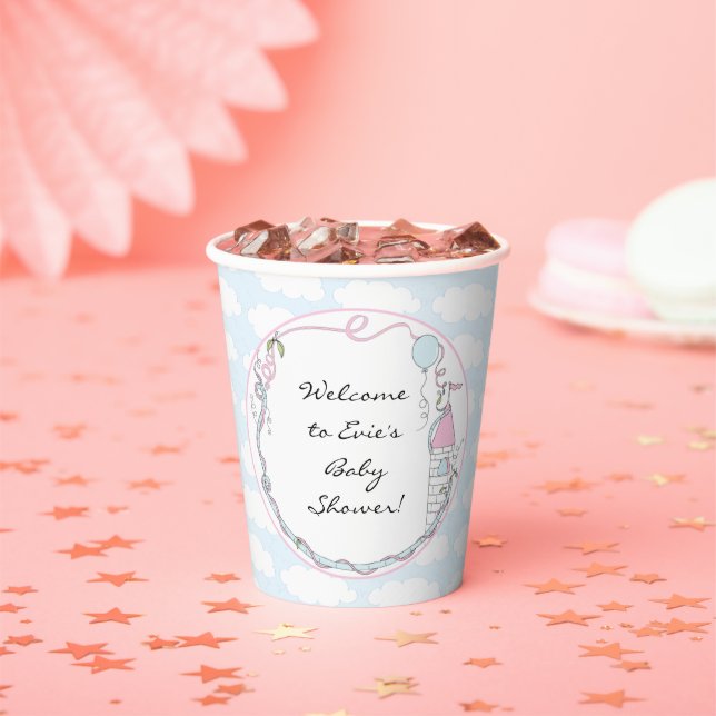 Babyduschpapier Tassen "Castle Pink Blue" 8 oz. Pappbecher (Insitu)