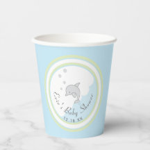Babyduschpapier Tassen "Dolphin Blue" 8 oz.