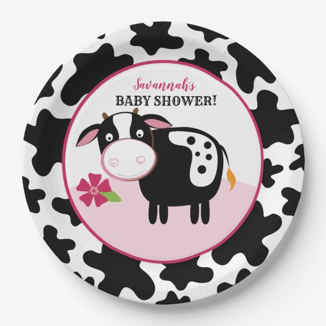 Babyduschpapier-Teller der Girl Farm Cow Pappteller (Vorderseite)