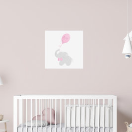 Babyduschplakat mit Elefanten und rosa Ballon Poster