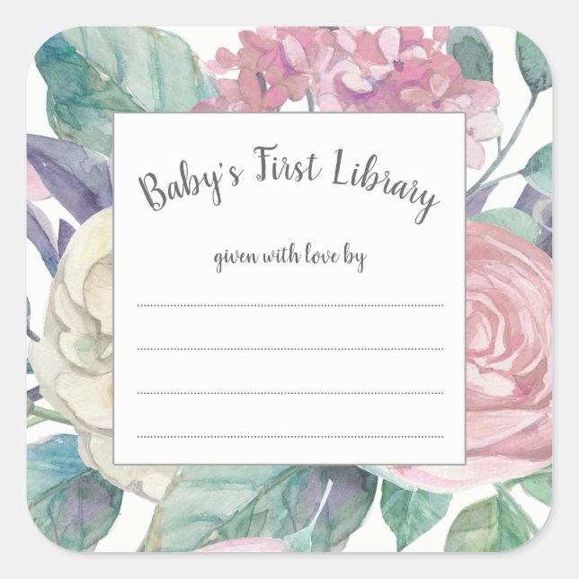 Babyduschplatte Dusty Pink Floral Quadratischer Aufkleber (Vorderseite)