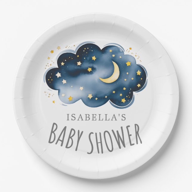 Babyduschplatte für Mond und Stars Pappteller (Vorderseite)